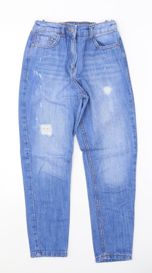 NEXT Girls Blue 100% Cotton Skinny Jeans Size 11 Years Regular Zip - Distressed Denim