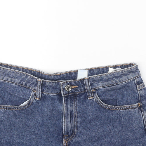 H&M Womens Blue Cotton Boyfriend Shorts Size 8 Regular Zip