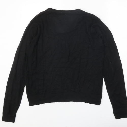 Hutson Harbour Mens Black V-Neck Acrylic Pullover Jumper Size S Long Sleeve