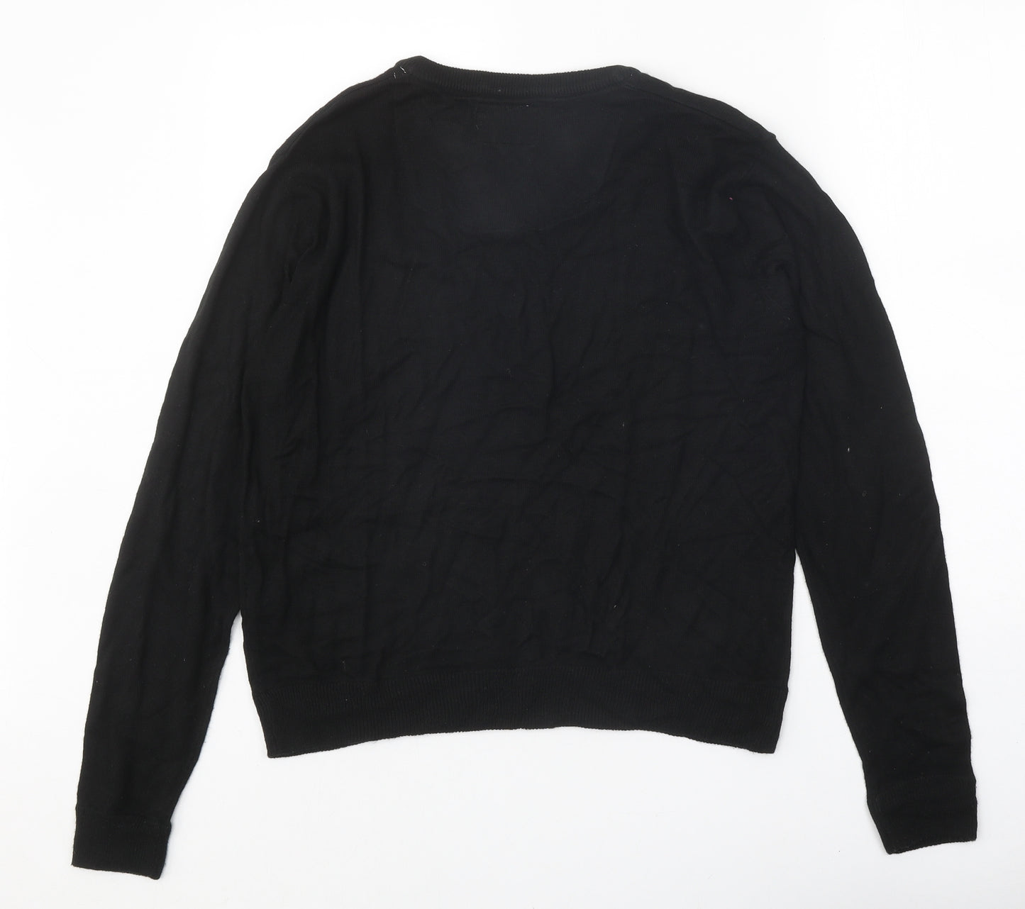 Hutson Harbour Mens Black V-Neck Acrylic Pullover Jumper Size S Long Sleeve
