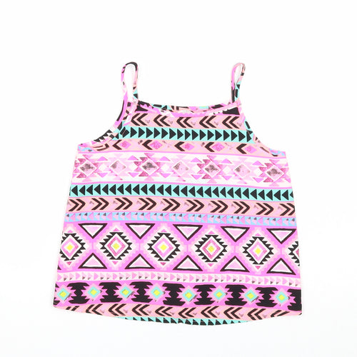 Candy Couture Girls Multicoloured Geometric Polyester Basic Tank Size 9 Years Round Neck Pullover