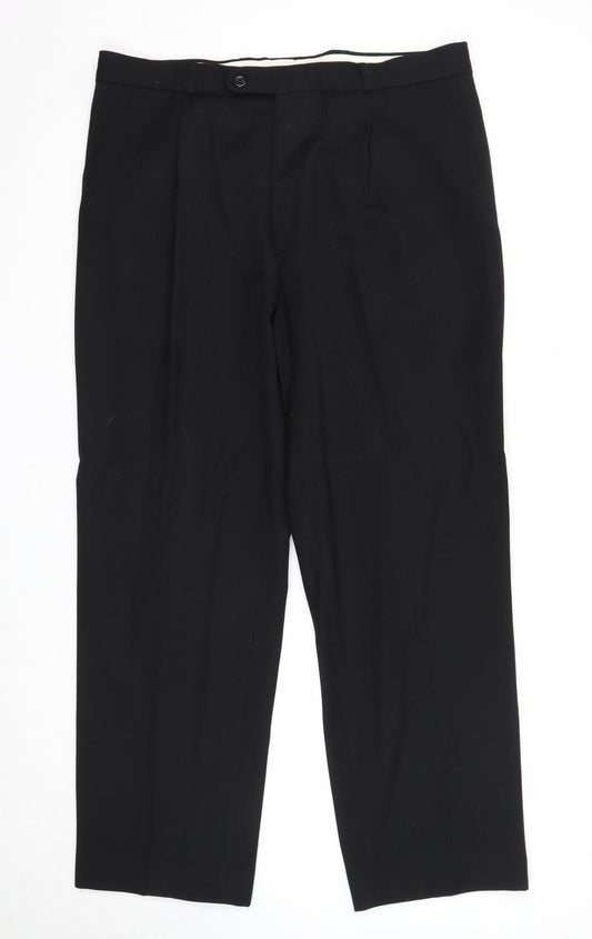 Preworn Mens Black Polyester Trousers Size 38 in Regular Zip