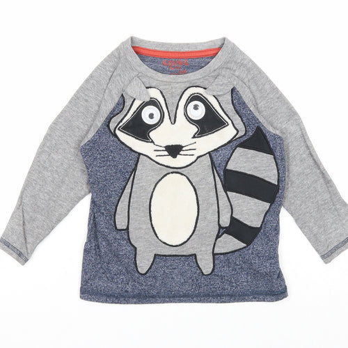 F&F Boys Blue Geometric Cotton Pullover T-Shirt Size 2-3 Years Round Neck Pullover - Fox
