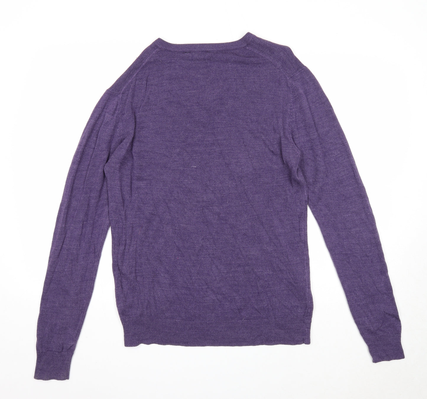 Cedar Wood State Mens Purple V-Neck Acrylic Pullover Jumper Size L Long Sleeve