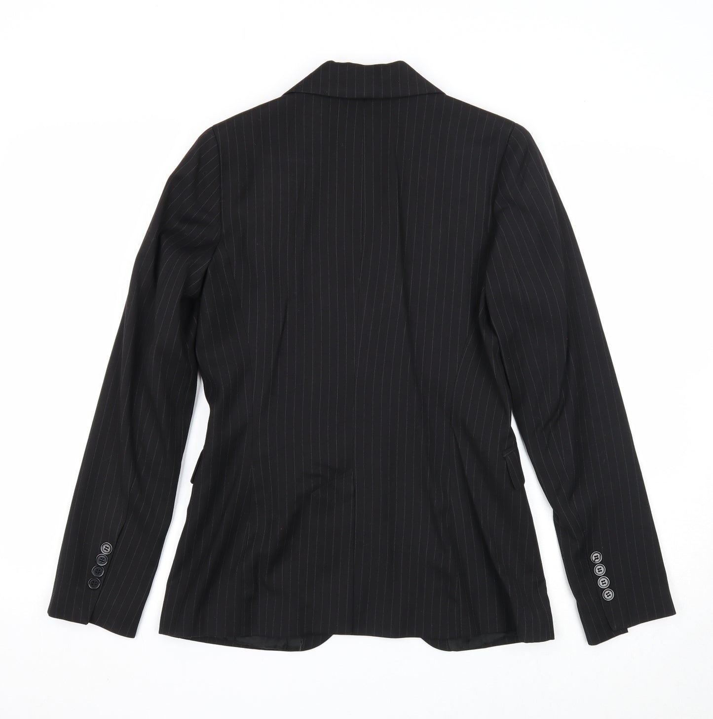 Yumi Womens Black Striped Polyester Jacket Blazer Size 12