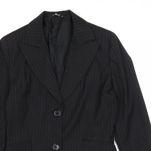 Yumi Womens Black Striped Polyester Jacket Blazer Size 12