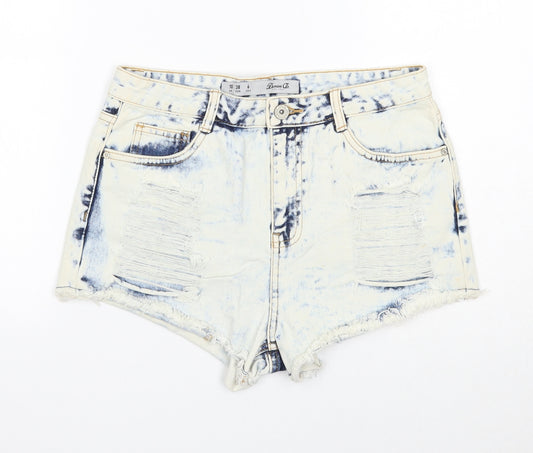 Denim & Co. Womens Blue Geometric Cotton Boyfriend Shorts Size 10 Regular Zip