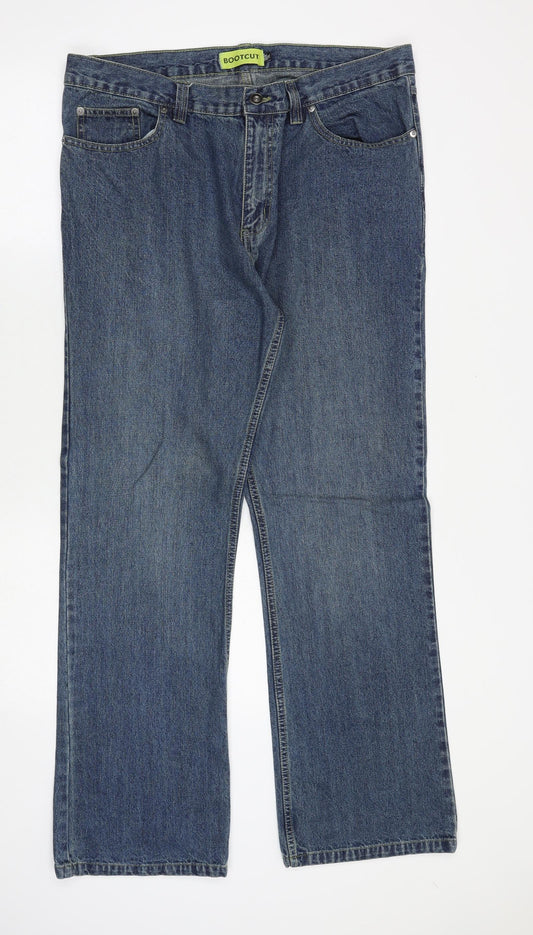 Preworn Mens Blue Cotton Straight Jeans Size 36 in Regular Button