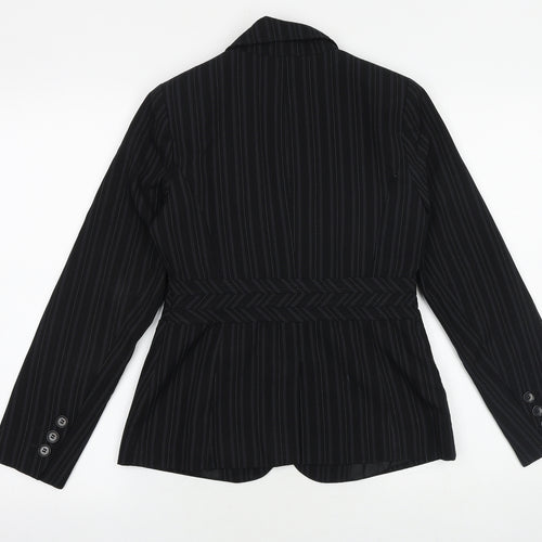 South Womens Black Striped Viscose Jacket Blazer Size 8