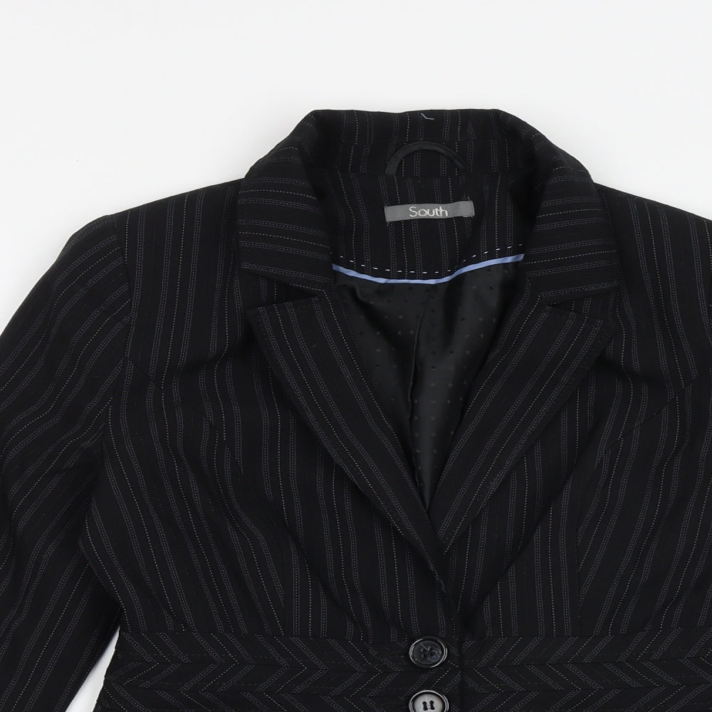South Womens Black Striped Viscose Jacket Blazer Size 8