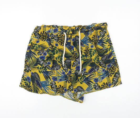 Papaya Womens Yellow Floral Viscose Basic Shorts Size 16 Regular Tie