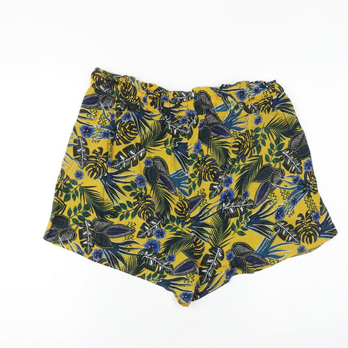 Papaya Womens Yellow Floral Viscose Basic Shorts Size 16 Regular Tie