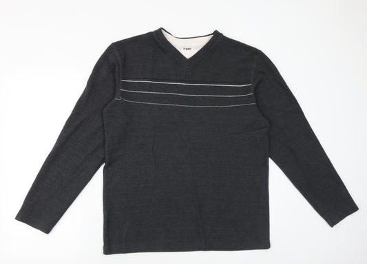 Easy Mens Grey V-Neck Cotton Pullover Jumper Size L Long Sleeve
