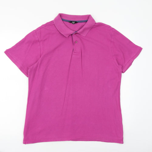 F&F Mens Purple 100% Cotton Polo Size M Collared Button