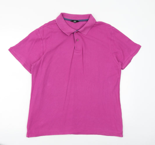 F&F Mens Purple 100% Cotton Polo Size M Collared Button
