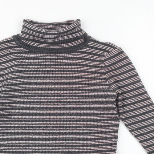 Primark Girls Grey Roll Neck Striped Polyester Pullover Jumper Size 7-8 Years Pullover