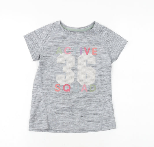 H&M Girls Grey Polyester Basic T-Shirt Size 7-8 Years Round Neck Pullover - Active Squad
