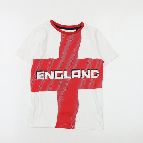 TU Boys White 100% Cotton Basic T-Shirt Size 6 Years Round Neck Pullover - England