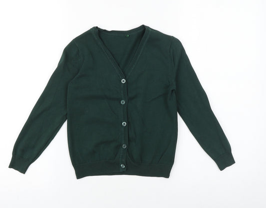 George Girls Green V-Neck Cotton Cardigan Jumper Size 5-6 Years Button