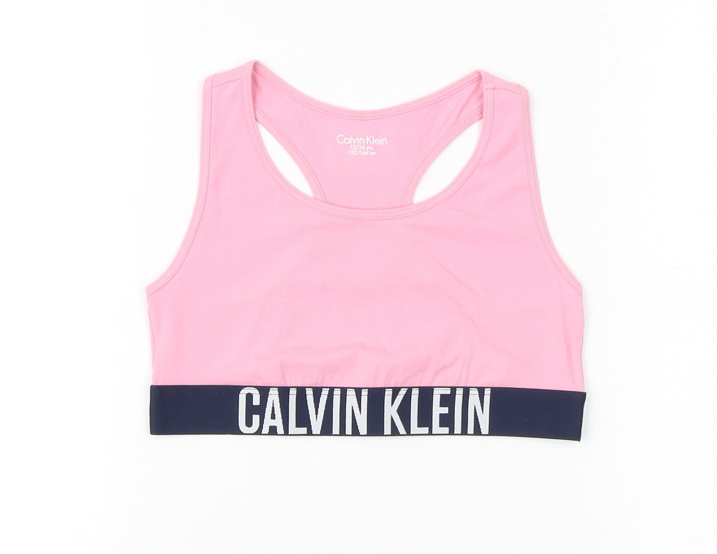 Calvin Klein Girls Pink Elastane Cropped Tank Size 12 Years Scoop Neck Pullover - 12-14 Years
