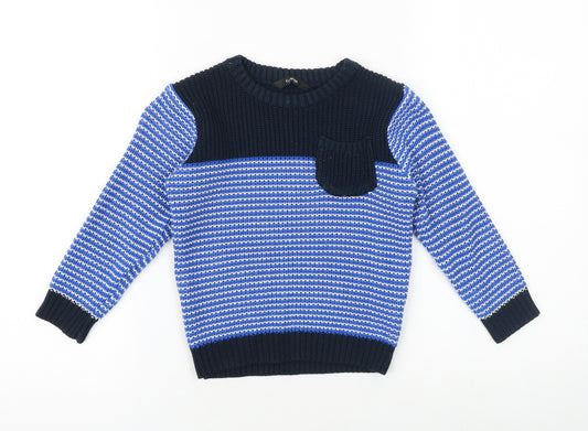 George Boys Blue Round Neck Striped Acrylic Pullover Jumper Size 2-3 Years Pullover