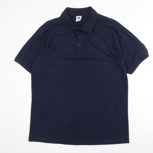 Fruit of the Loom Mens Blue Polyester Polo Size XL Collared Button