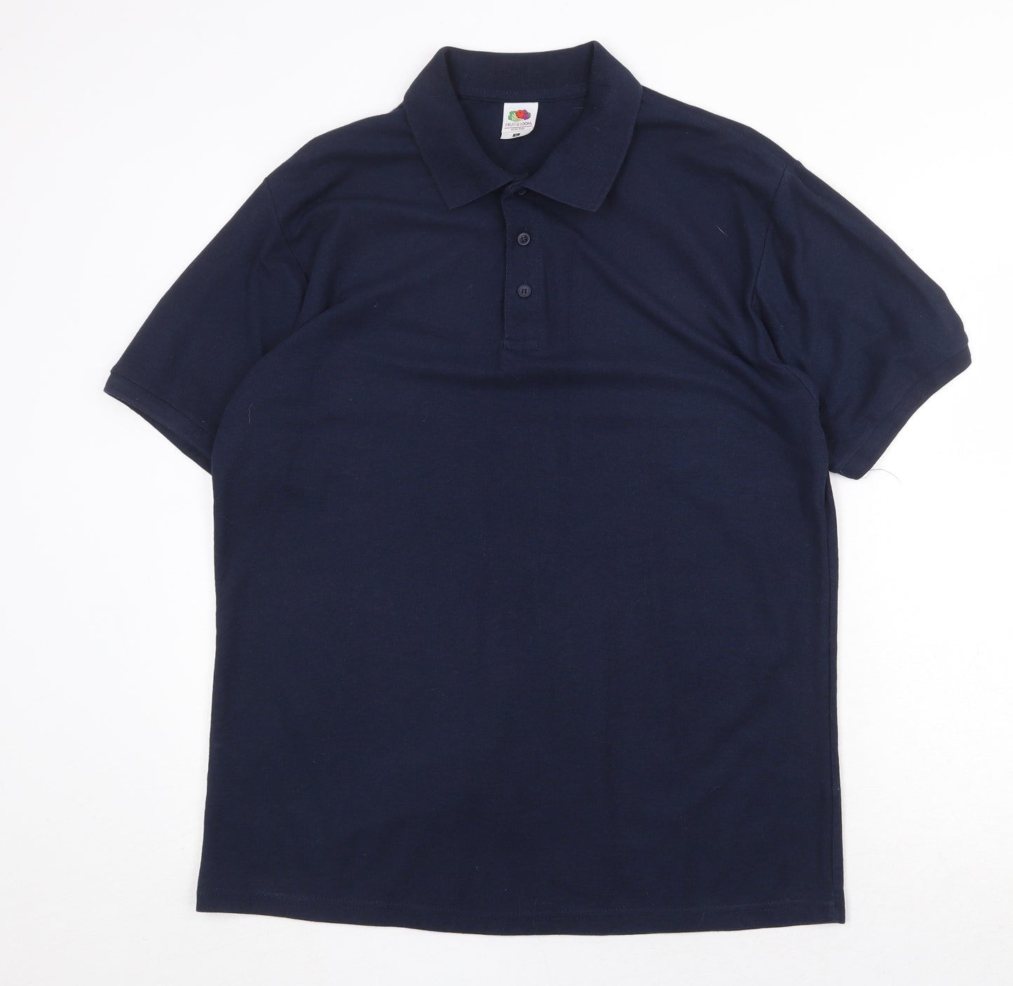 Fruit of the Loom Mens Blue Polyester Polo Size XL Collared Button
