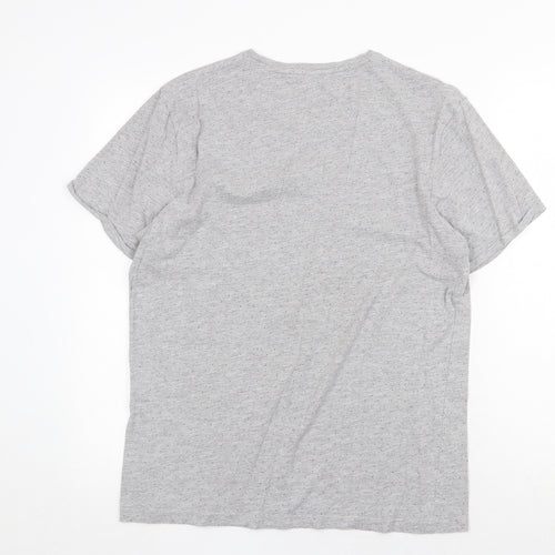 FSBN Mens Grey Polka Dot Cotton T-Shirt Size M Round Neck