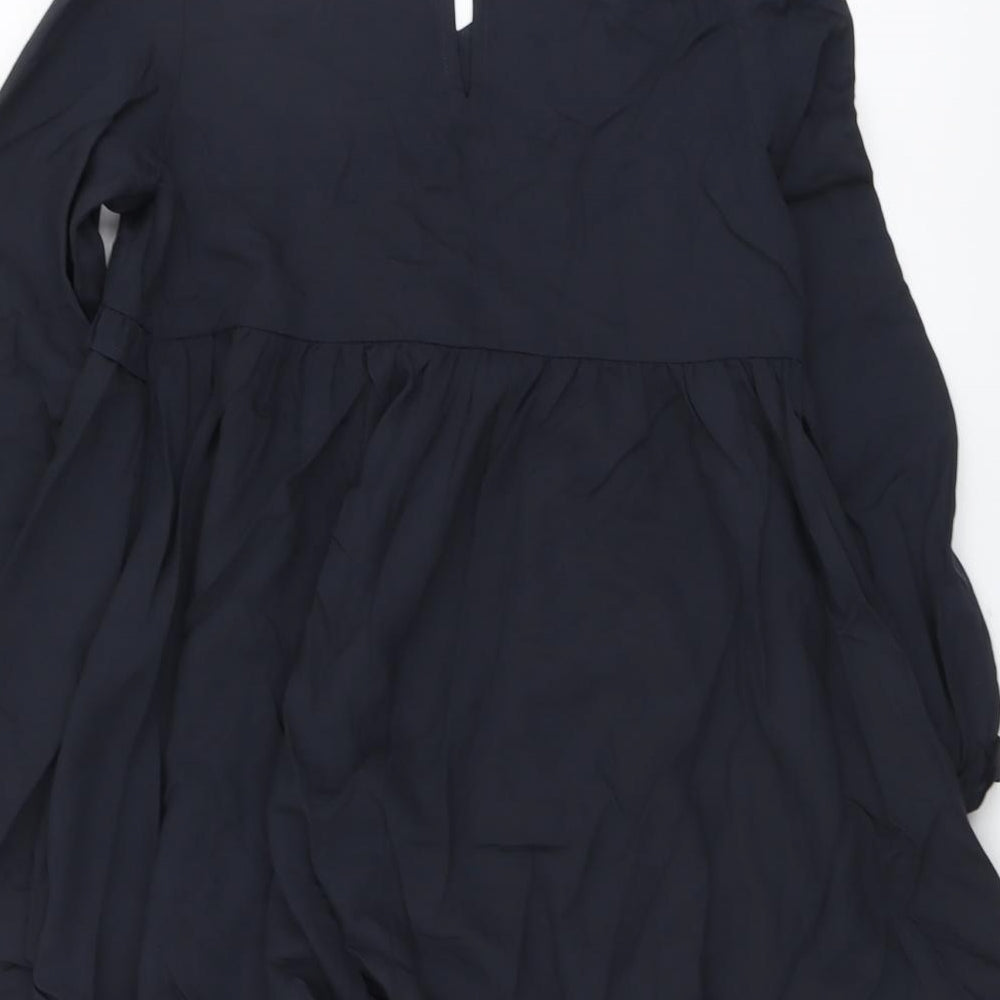 Marks and Spencer Girls Black Viscose Fit & Flare Size 9-10 Years V-Neck Button