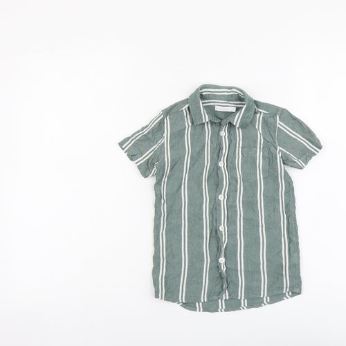 Blue Zoo Boys Green Striped Viscose Basic Button-Up Size 6-7 Years Collared Button