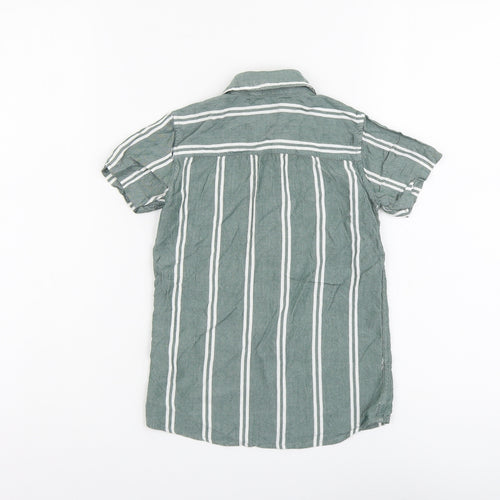 Blue Zoo Boys Green Striped Viscose Basic Button-Up Size 6-7 Years Collared Button