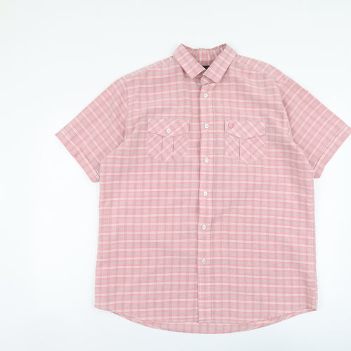 Lincoln Mens Pink Plaid Viscose Button-Up Size L Collared Button