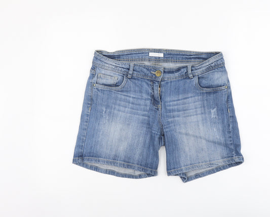 Promod Womens Blue Cotton Boyfriend Shorts Size 32 in L6 in Regular Button