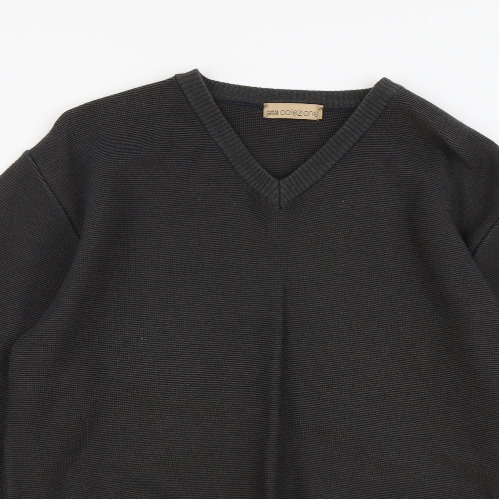 Marks and Spencer Mens Grey V-Neck Cotton Pullover Jumper Size S Long Sleeve
