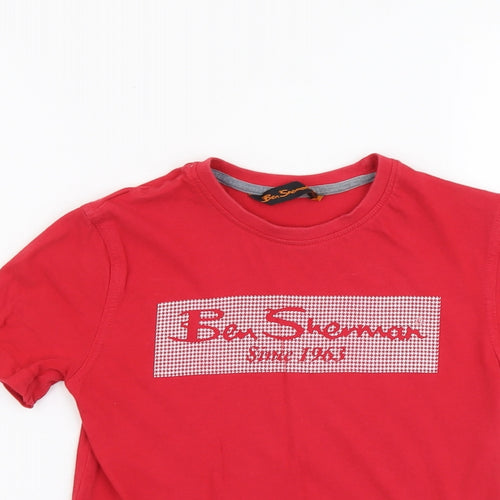 Ben Sherman Boys Red Cotton Basic T-Shirt Size 8-9 Years Round Neck Pullover
