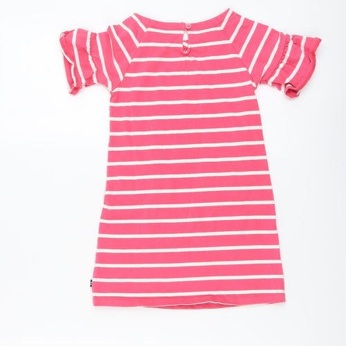 Nautica Girls Pink Striped Cotton A-Line Size 5 Years Boat Neck Button
