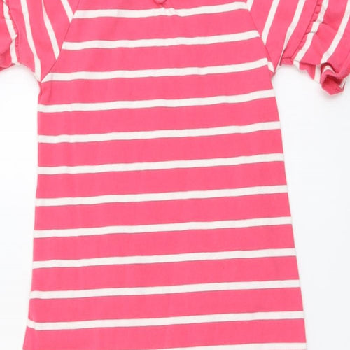 Nautica Girls Pink Striped Cotton A-Line Size 5 Years Boat Neck Button