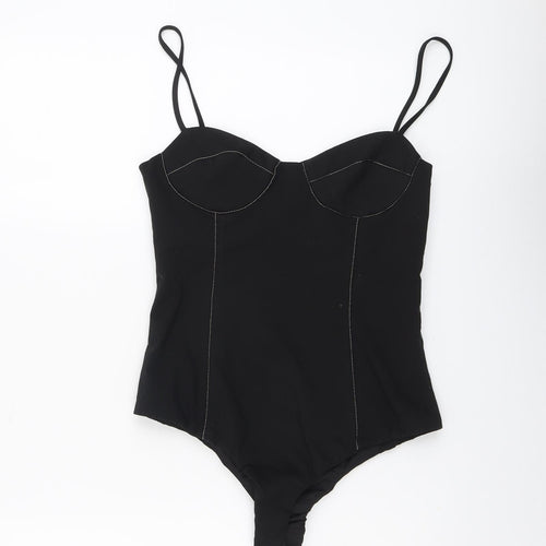 Zara Womens Black Polyester Bodysuit One-Piece Size S Snap - Zip Side Closure
