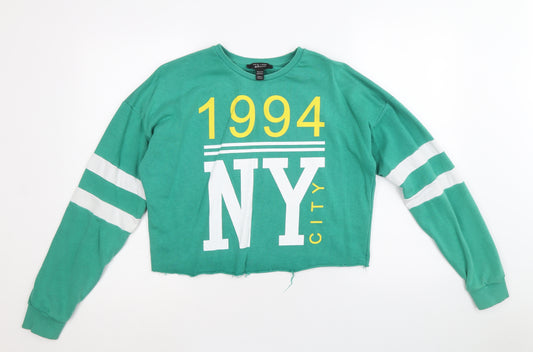 New Look Girls Green Cotton Pullover Sweatshirt Size 14-15 Years Pullover - NY City 1994