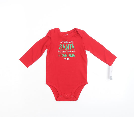 Carter's Boys Red 100% Cotton Babygrow One-Piece Size 6-9 Months Snap - Whatever Santa doesn't bring grandma will