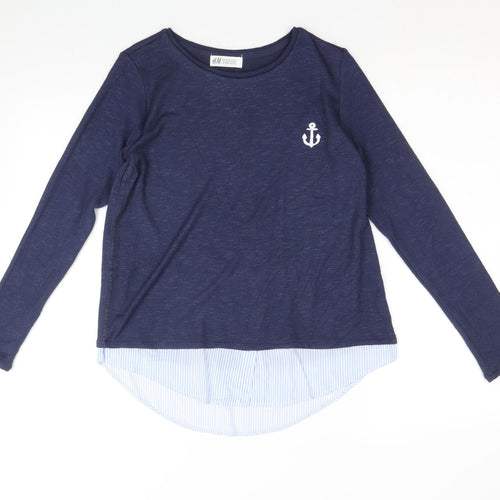 H&M Girls Blue Round Neck Viscose Pullover Jumper Size 12-13 Years Pullover - Anchor