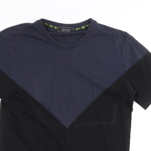 Iuter Mens Blue Colourblock Cotton T-Shirt Size S Round Neck