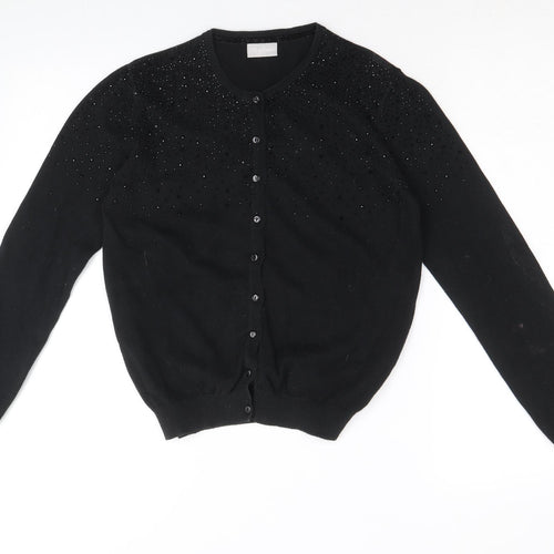 Matalan Girls Black Round Neck 100% Cotton Cardigan Jumper Size 13 Years Button