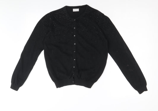 Matalan Girls Black Round Neck 100% Cotton Cardigan Jumper Size 13 Years Button
