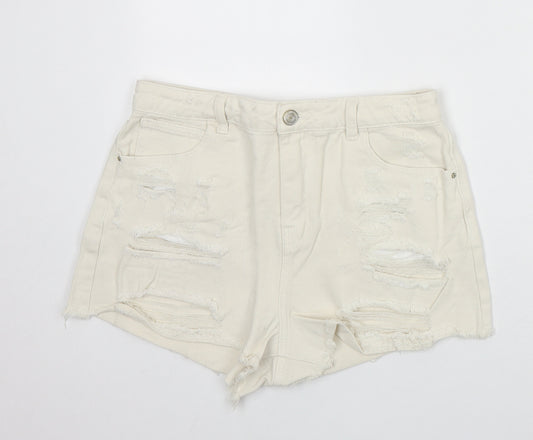 Denim & Co. Womens White Cotton Cut-Off Shorts Size 12 Regular Zip