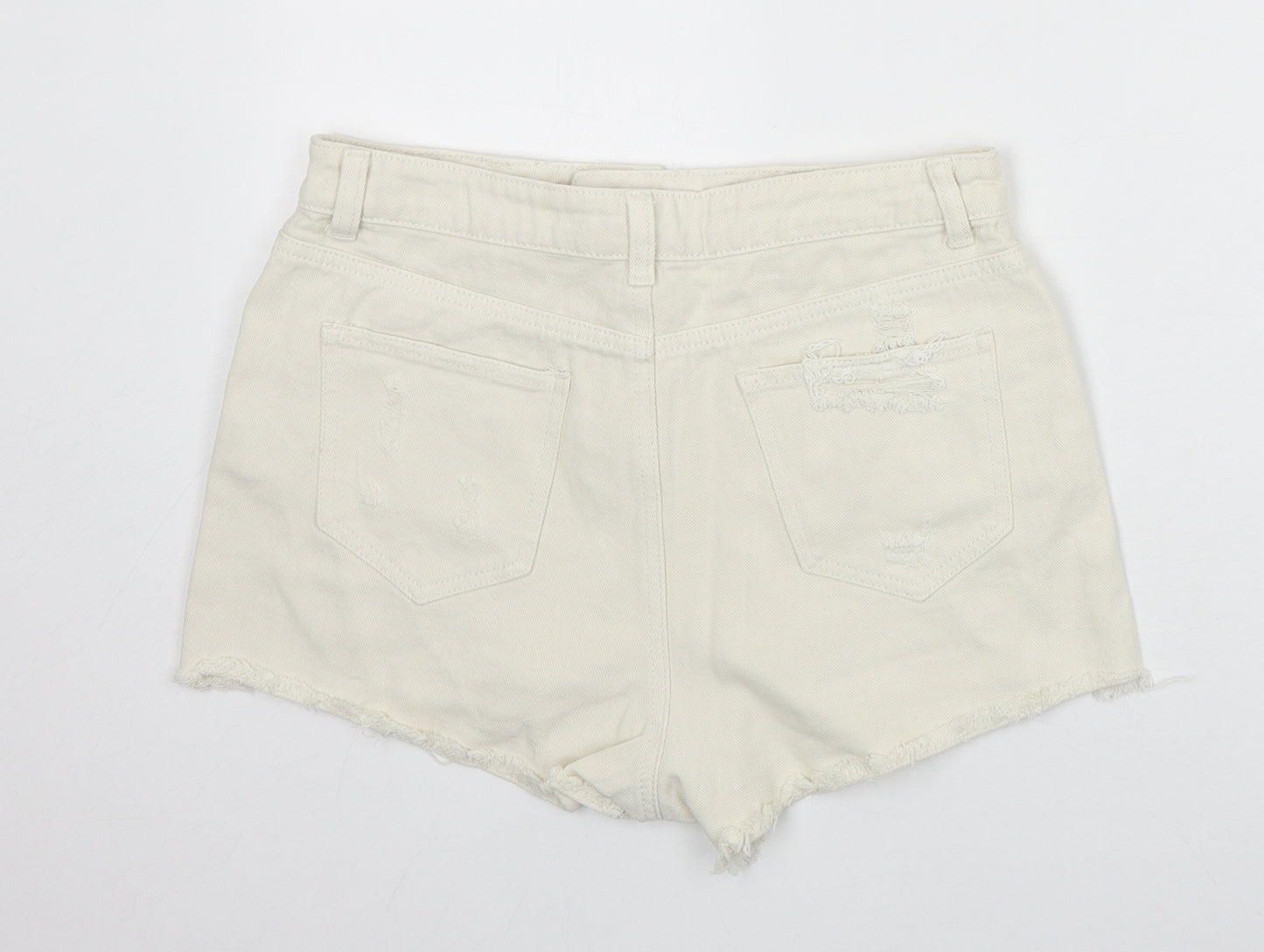 Denim & Co. Womens White Cotton Cut-Off Shorts Size 12 Regular Zip