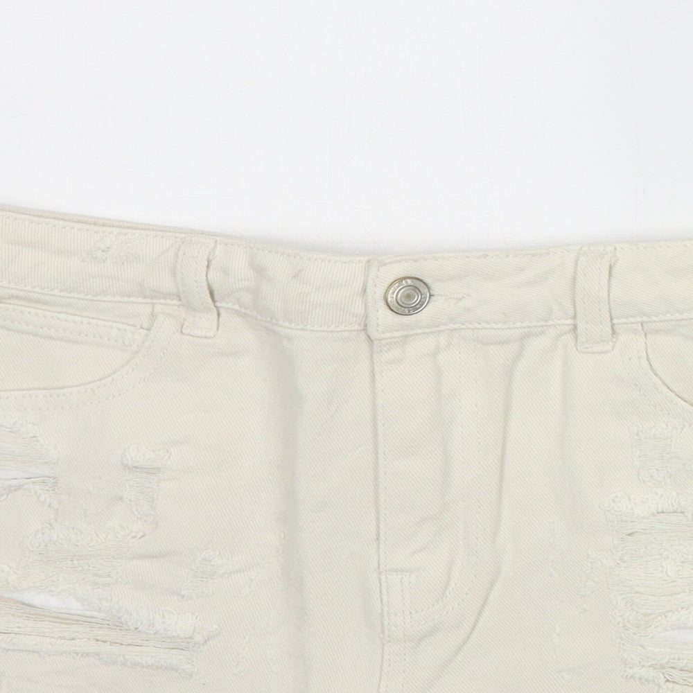 Denim & Co. Womens White Cotton Cut-Off Shorts Size 12 Regular Zip