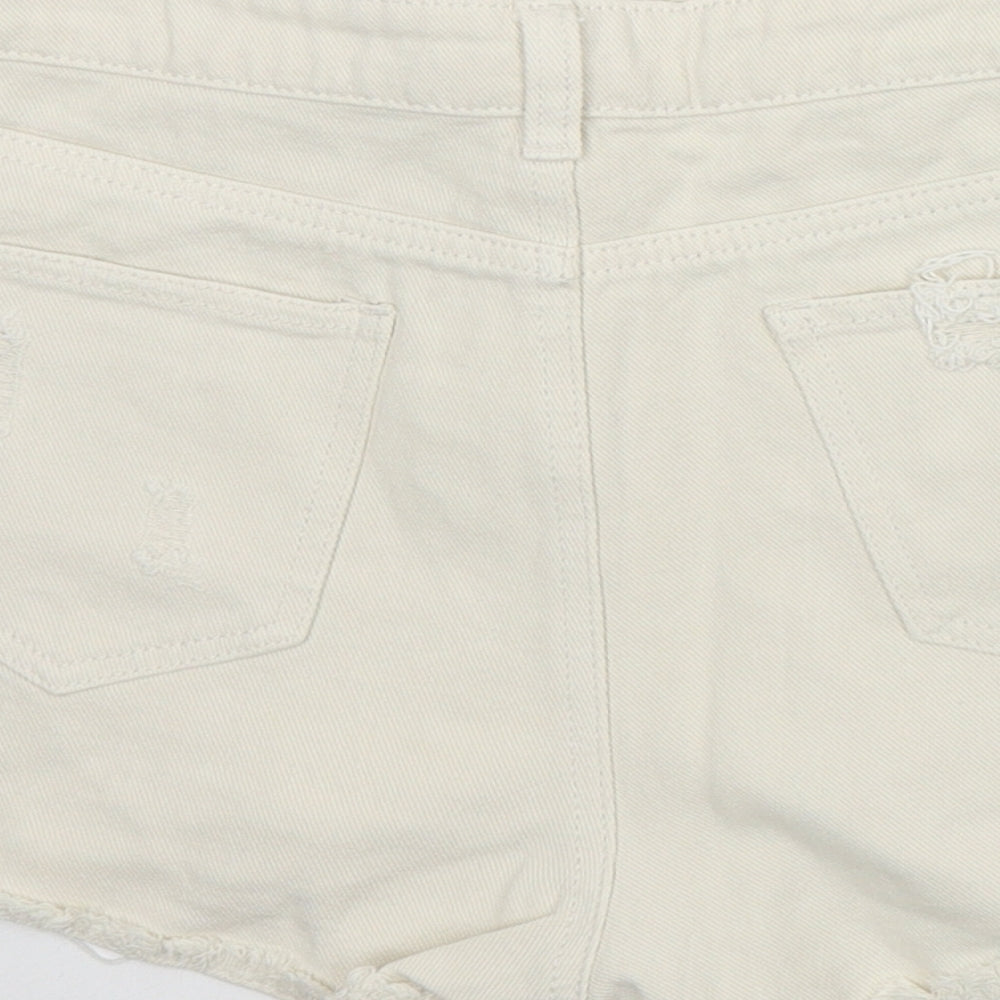 Denim & Co. Womens White Cotton Cut-Off Shorts Size 12 Regular Zip