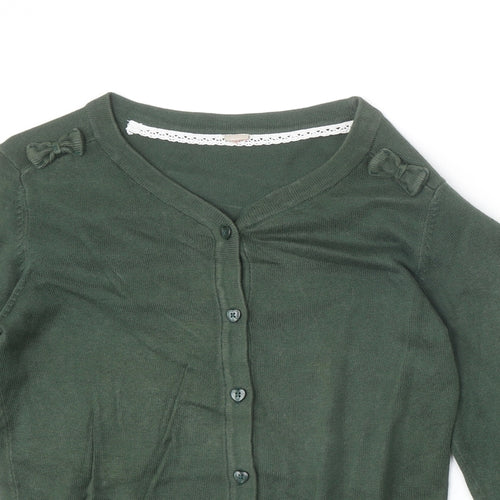 TU Girls Green V-Neck 100% Cotton Cardigan Jumper Size 9 Years Button