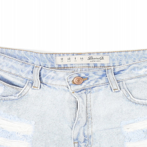 Denim & Co. Womens Blue Cotton Hot Pants Shorts Size 12 Regular Zip